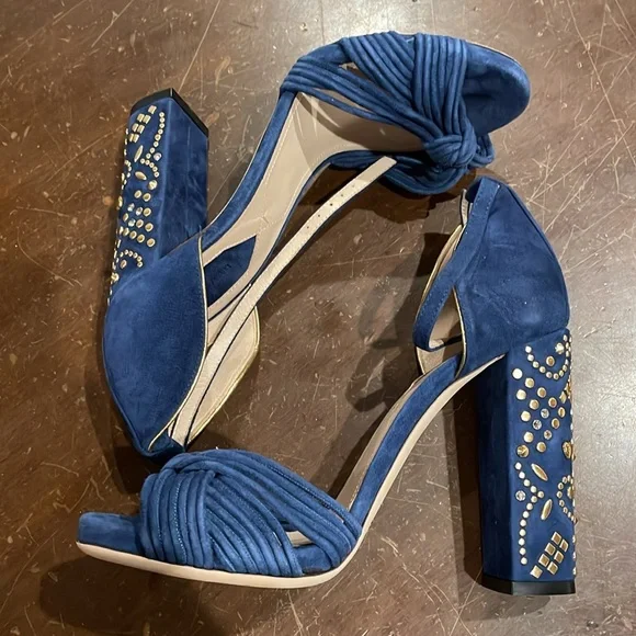 ELIE SAAB Women's Slingback Block Heel Sandal Size EU 38 In Blue - Picture 3 of 9